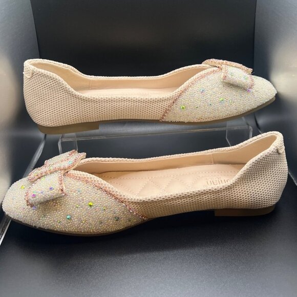 Zhiliunian Women Beaded Flats Square Toe Rhinestone Beige Shoes Size 8.5 - Picture 3 of 8